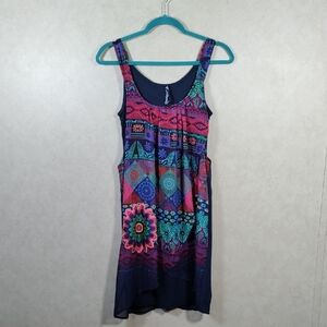 *H156 Desigual navy & pink wrap front tank dress 36 FINAL PRICE